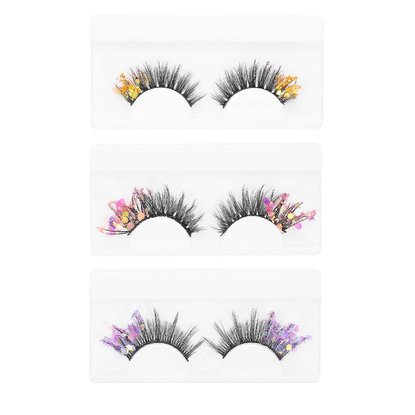 Colored Strip Lashes Glitter Effect For Halloween Special Occasions 3 Pairs Set