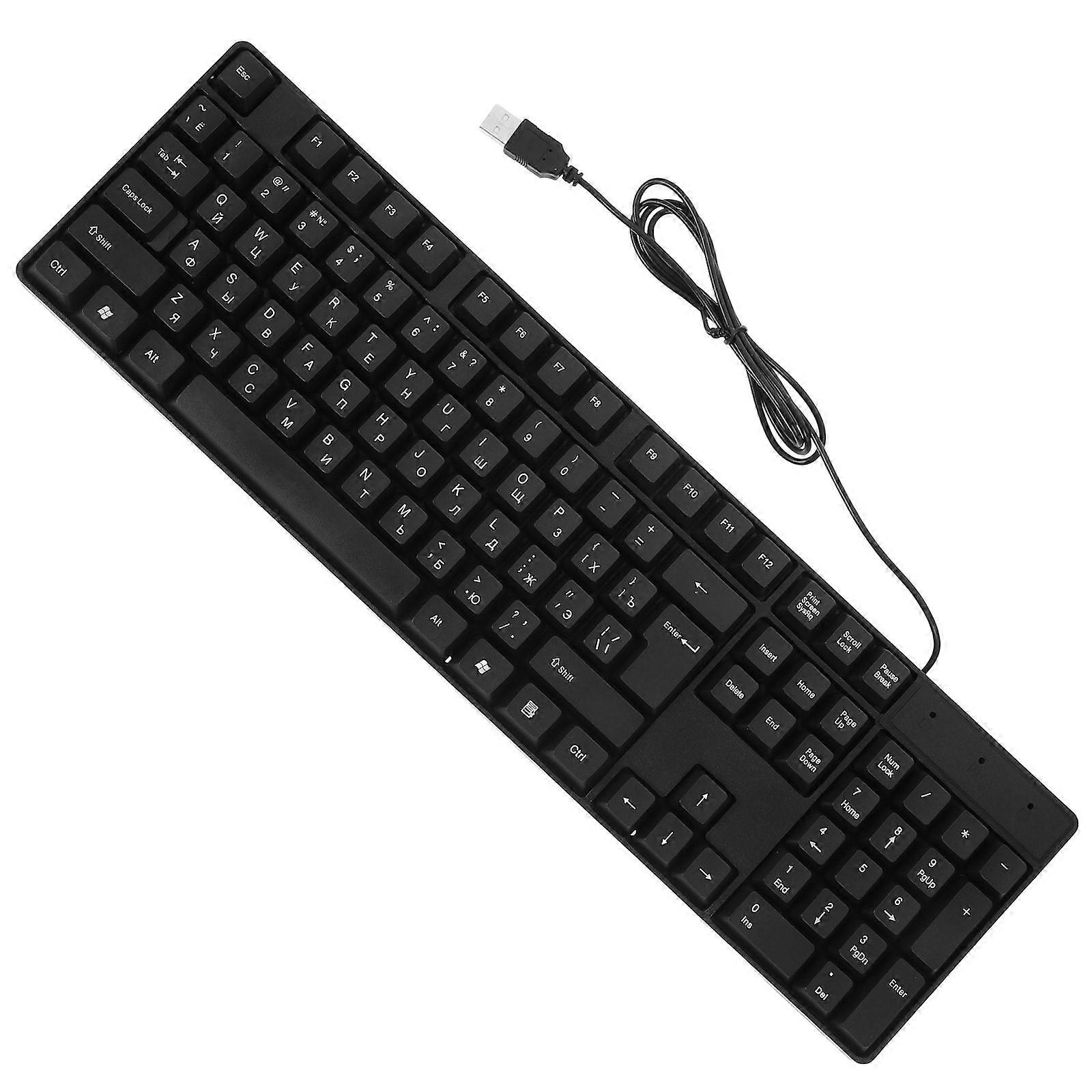 Wired Computer Keyboard USB Russian Character Elegant Full For Office Work Black Color Durable 1Set