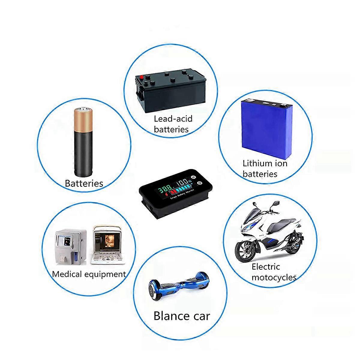 2X 7-100V Digital Battery Capacity Tester Battery Monitor Voltage Temperature Switch Meter for Car S