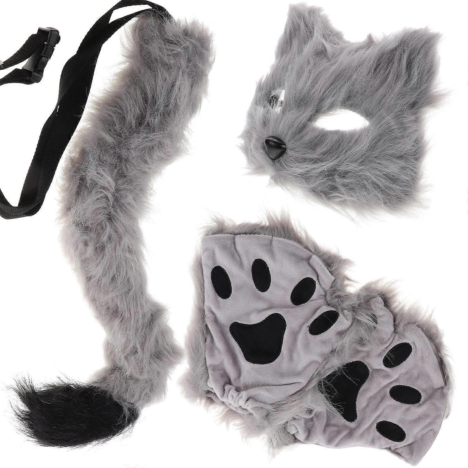 Halloween Party Accessory Set with Grey Tail and Comfortable Half Face Mask