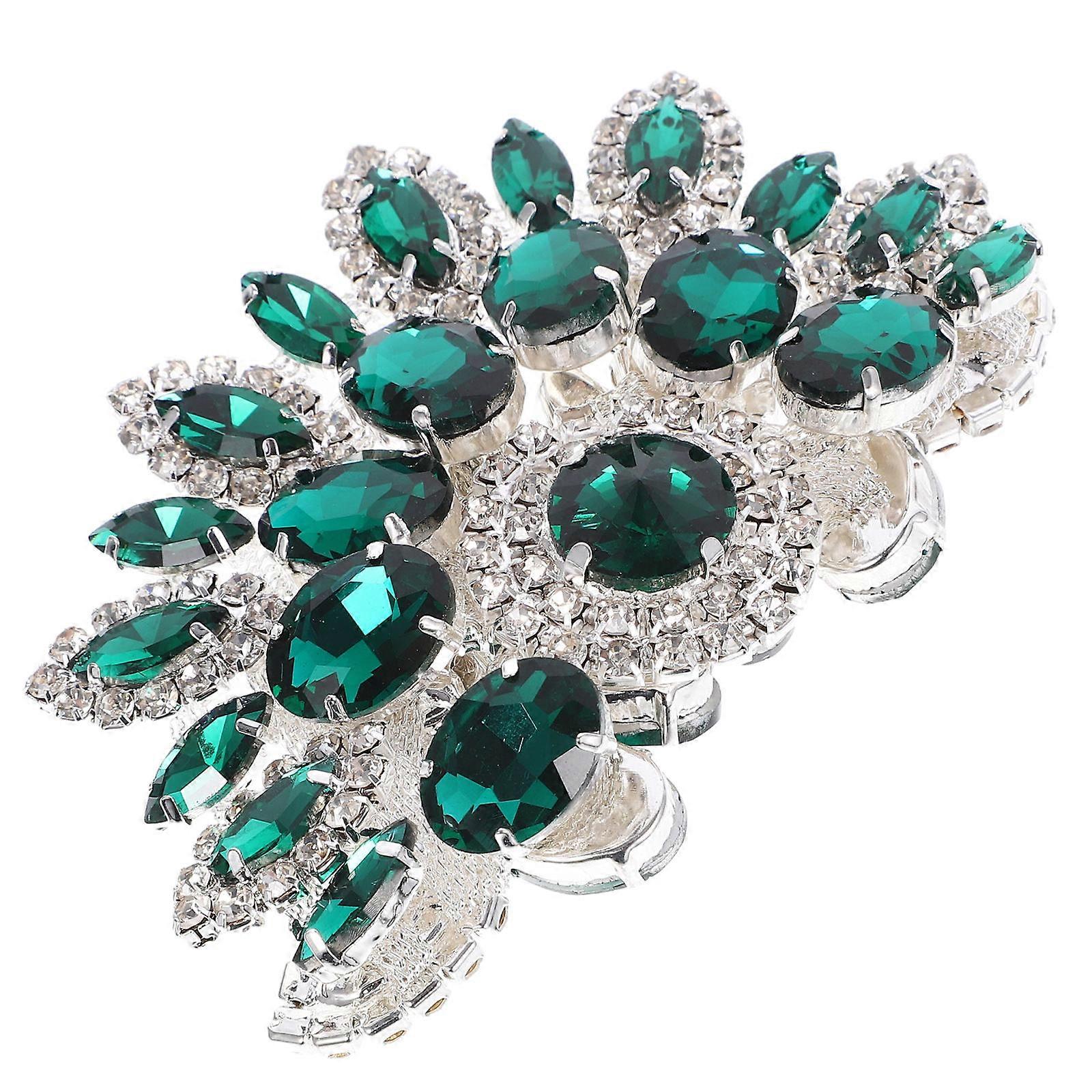 Rhinestone Applique For Suit Diy Brooch Patch Creative Shape Garment Accessory Green Silver 1Pack
