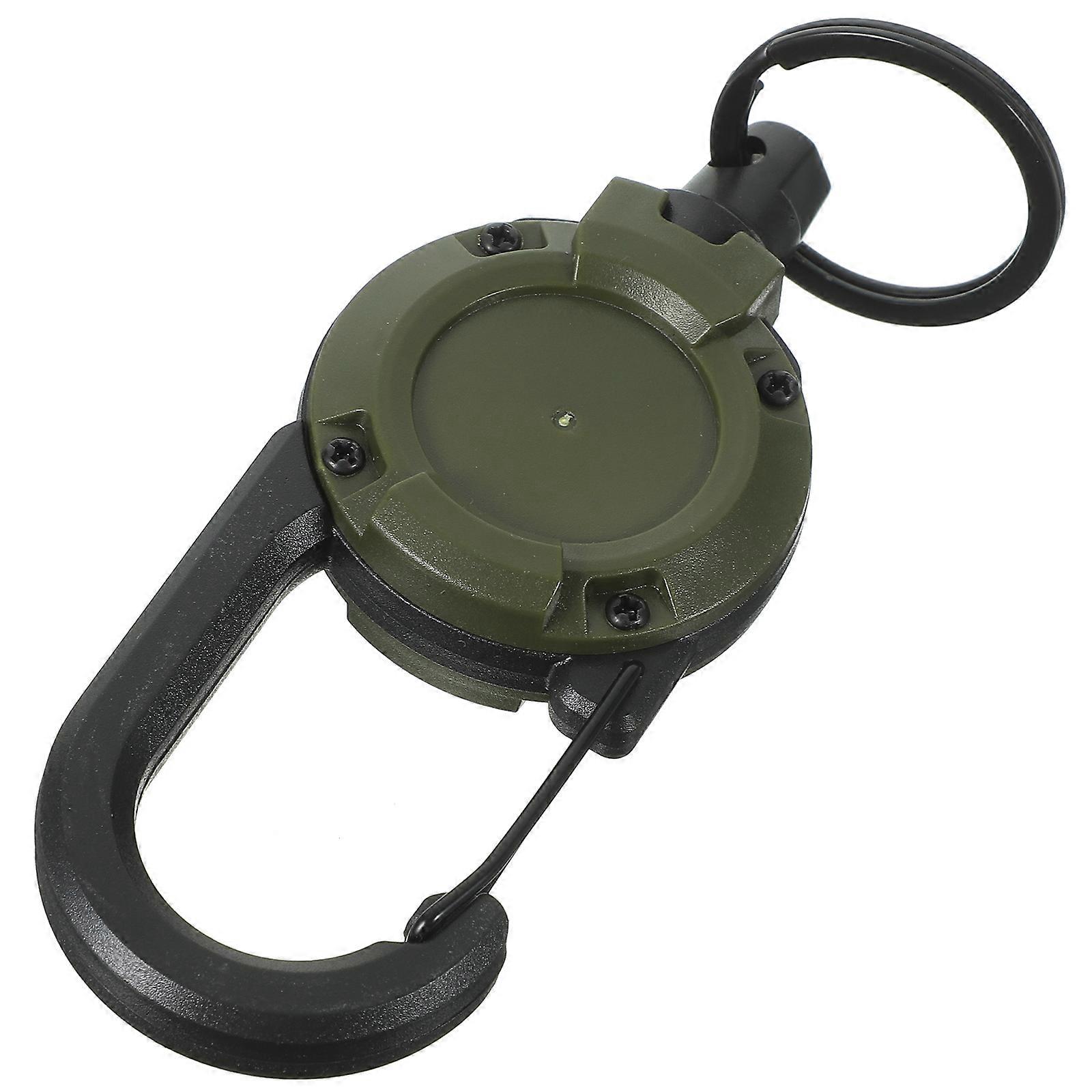 Outdoor Carabiner Keychain with Automatic Rebound Feature for Camping Hiking in Dark Green ABS Material