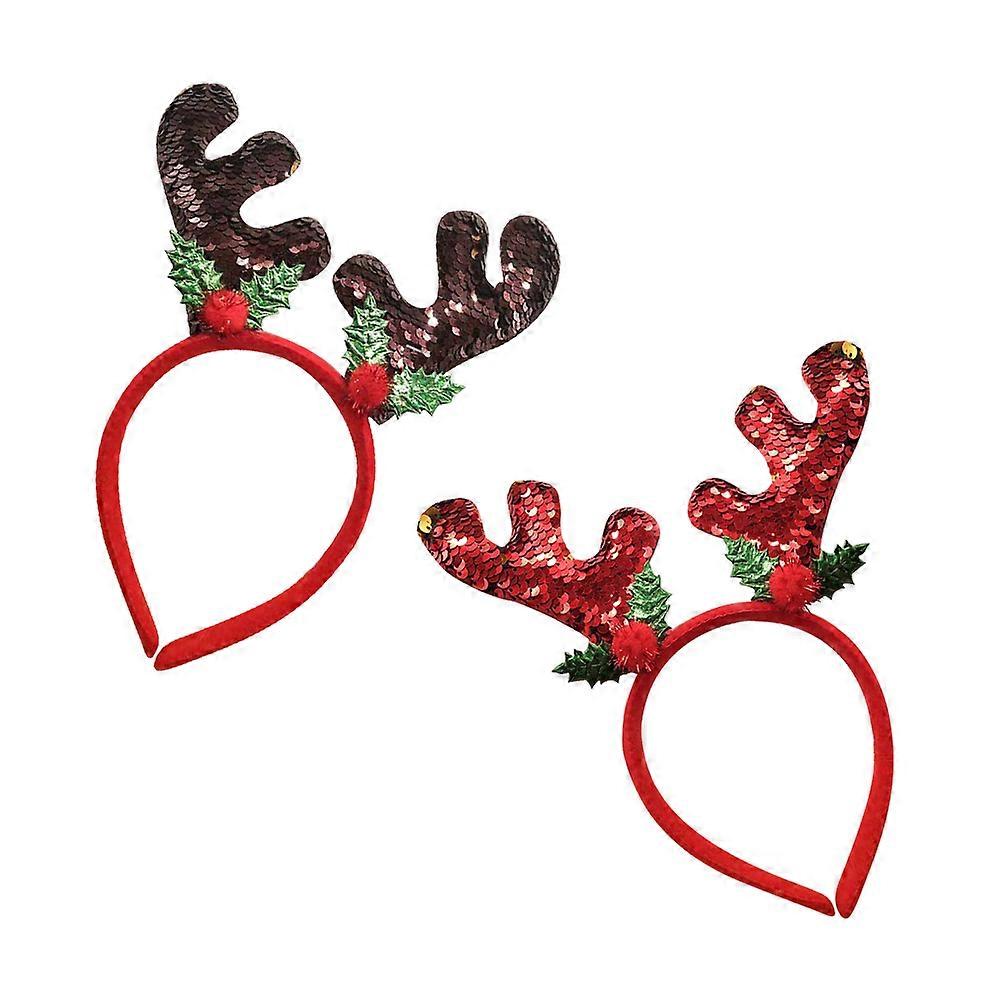 Sequin Red Headband 2Pcs Christmas Elk Antler Shape Party Accessory For Kids And Adults Assorted Color