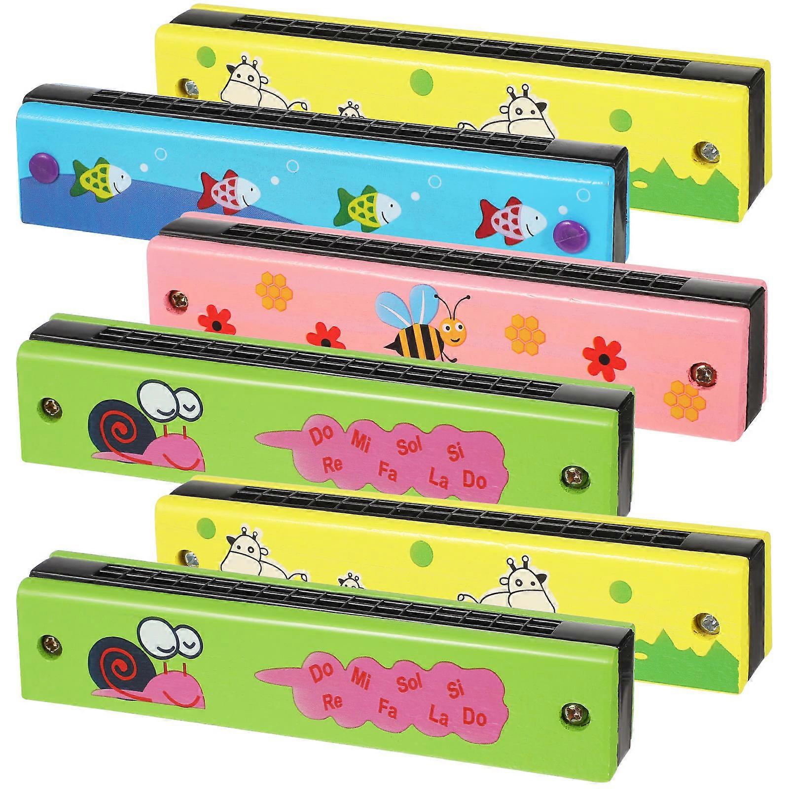 6pcs Double Row Harmonicas with Cute Designs for Beginners – Party Favors, Music Enlightenment, Rich Sound