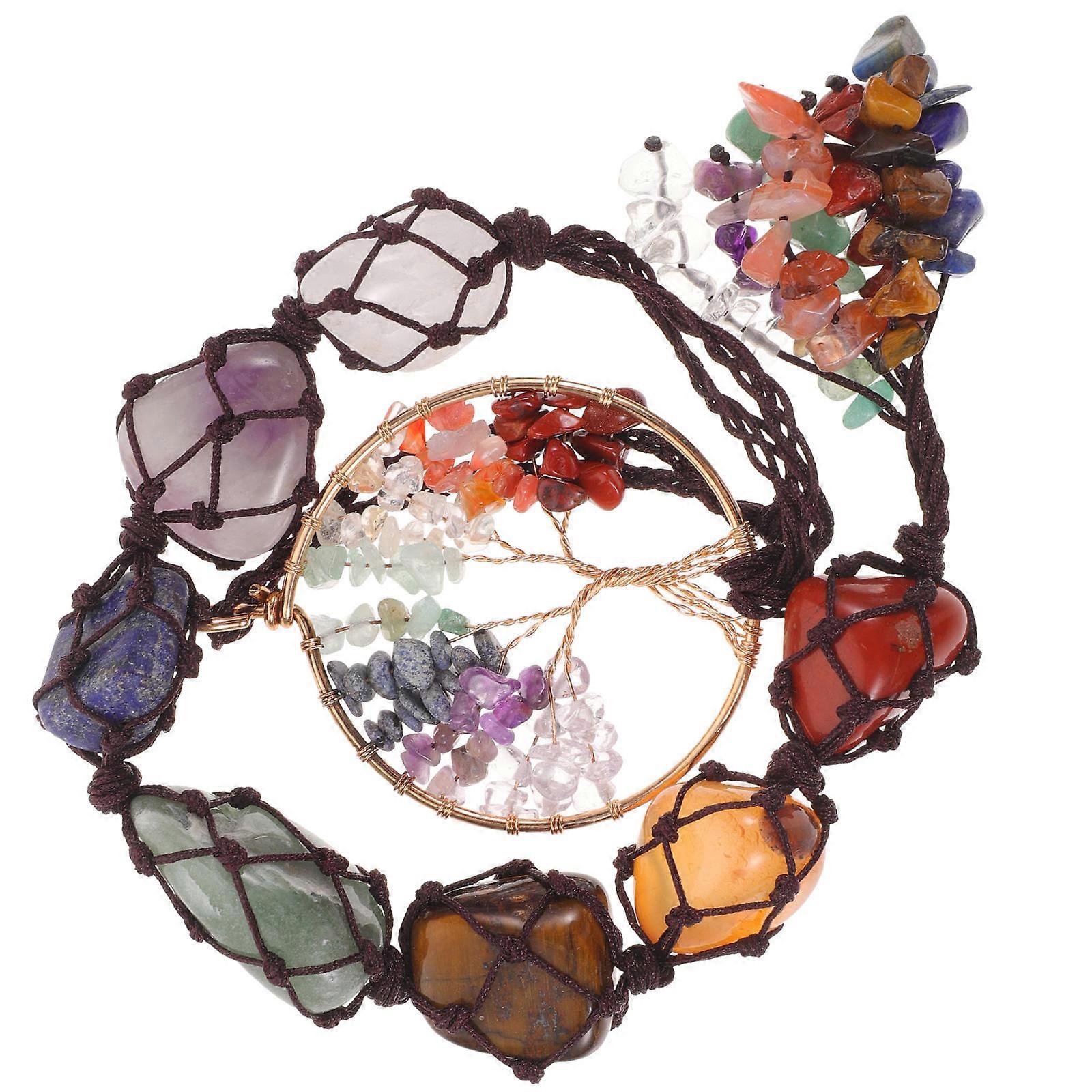Chakra Balancing Crystal Hanging Ornament Designed For Car Decor 19.3×2.2×0.8in Copper Wire Wrapping 1Pack