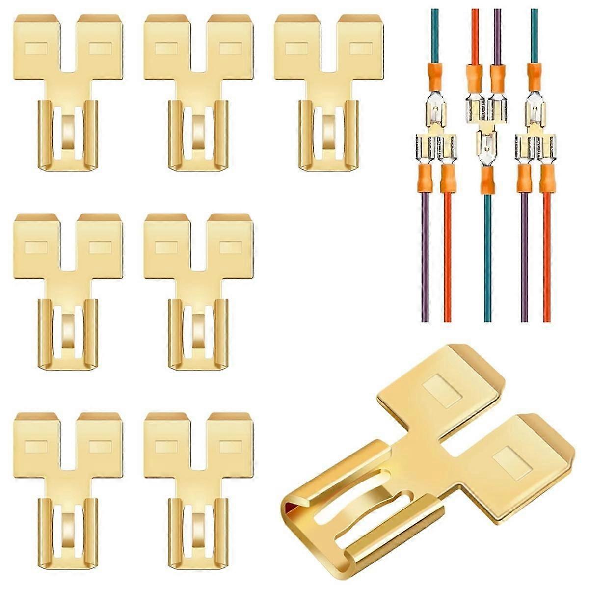 8Pcs Double Back Spade Connector Quick Disconnect Electrical Two-Way Wire Terminal Adapter Non-Insulated Male Single