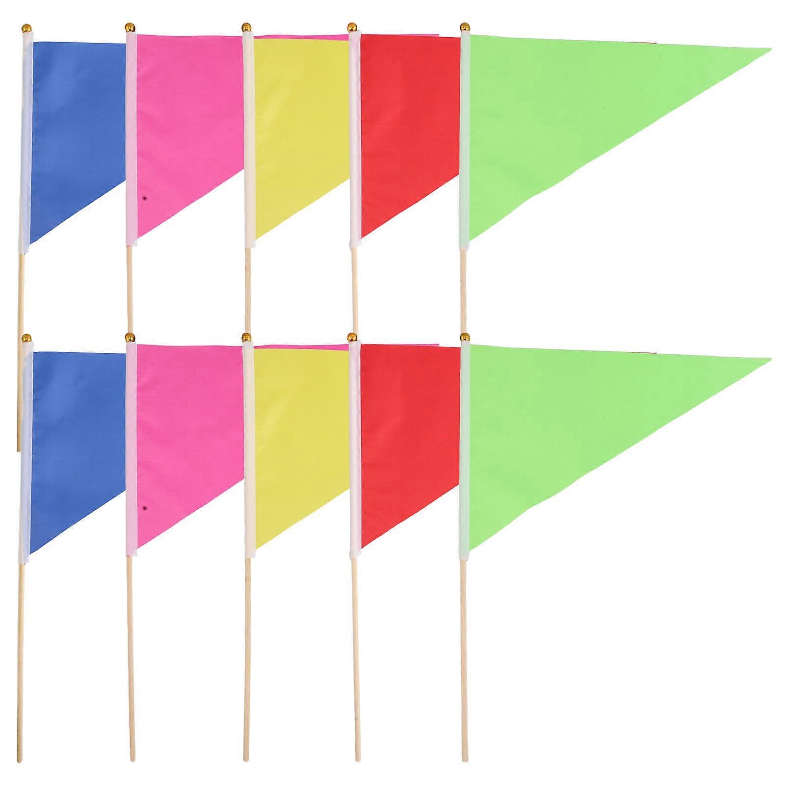 Multicolor Triangle Handheld Flags with Bamboo Pole for Lawn Marking 10Pcs