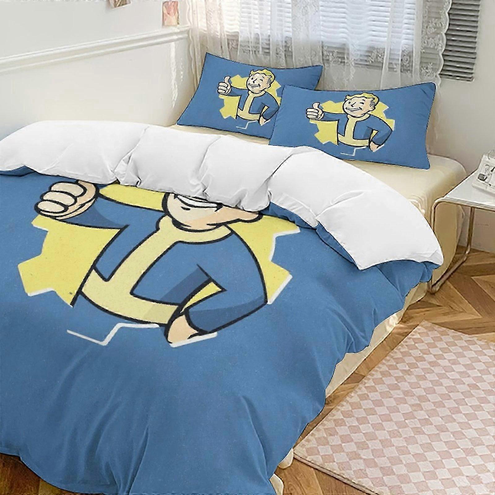 v6940 Bed Sheets Bedding Blue Boys Fallout Comforter Set Soft 3 Pcs Twin Bedding Sets Thicken for All Season, 1 Comforter 2 Pillow Shams Bed Sheets