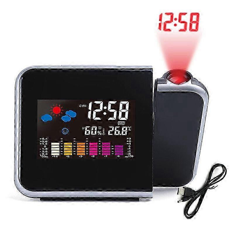 USB LED Digital Alarm Clock for Weather Forecast, Calendar, Humidity and Weather Display for Bedroom - LionKnight (Black)