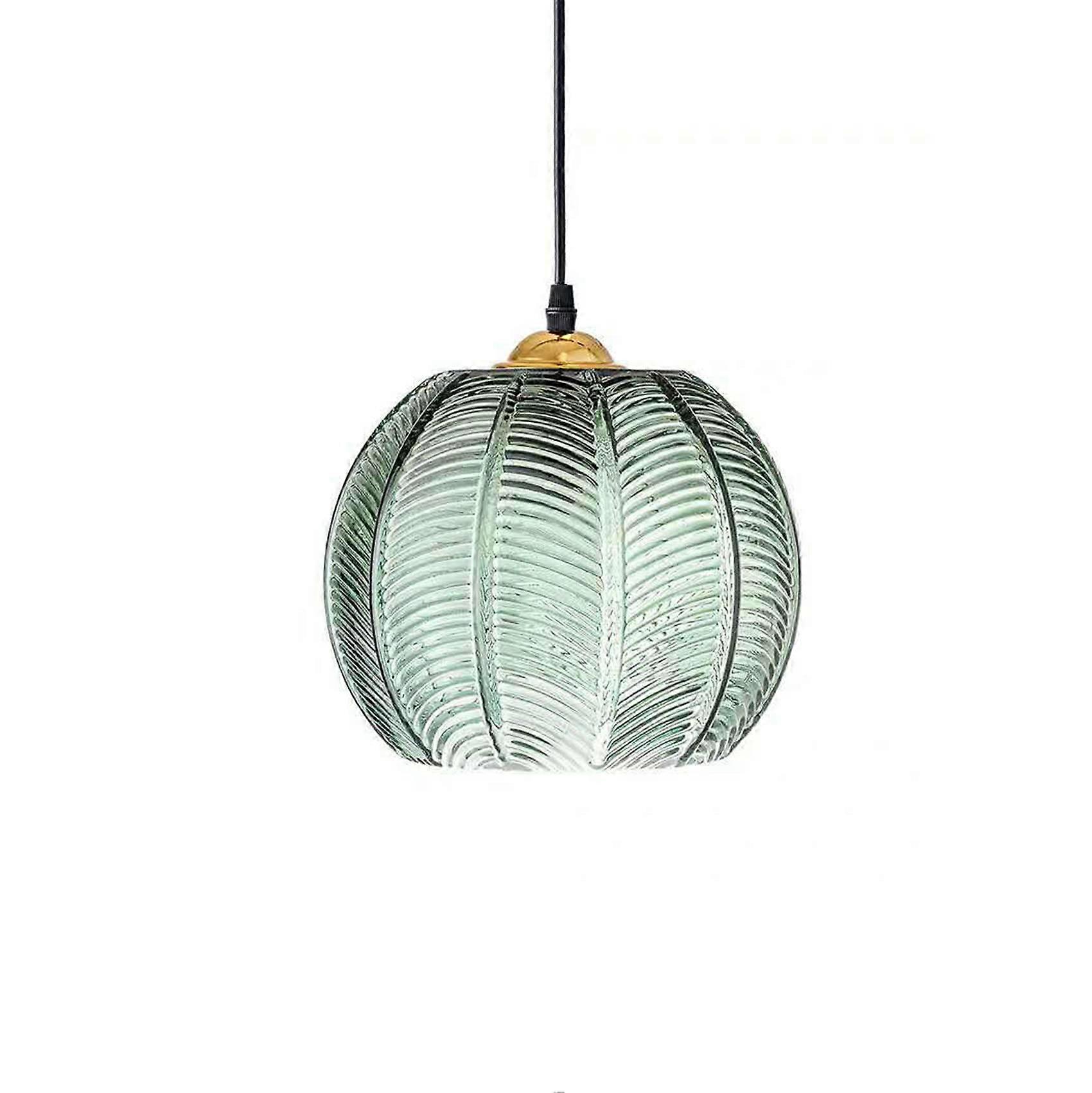 Modern Green Glass Pendant Light with Ribbed Pattern, Gold Socket (25cm)