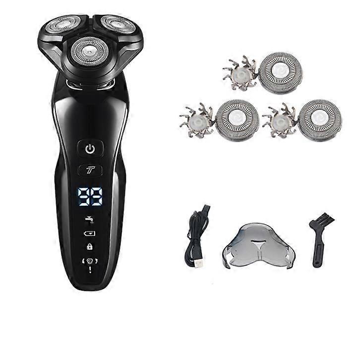 Wlisth Electric Shaver For Men Wet And Dry Waterproof Electric Razor Three Heads Smart Lcd Display Usb Charging