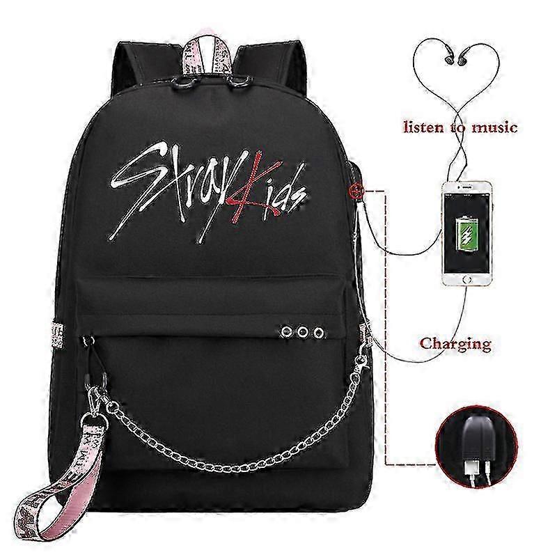 Stray Kids USB-reppu Korealaistyylinen Felix-kirjalaukku Takaisin kouluun Pojat Tytöt Fanit Lahjakassi Mochila