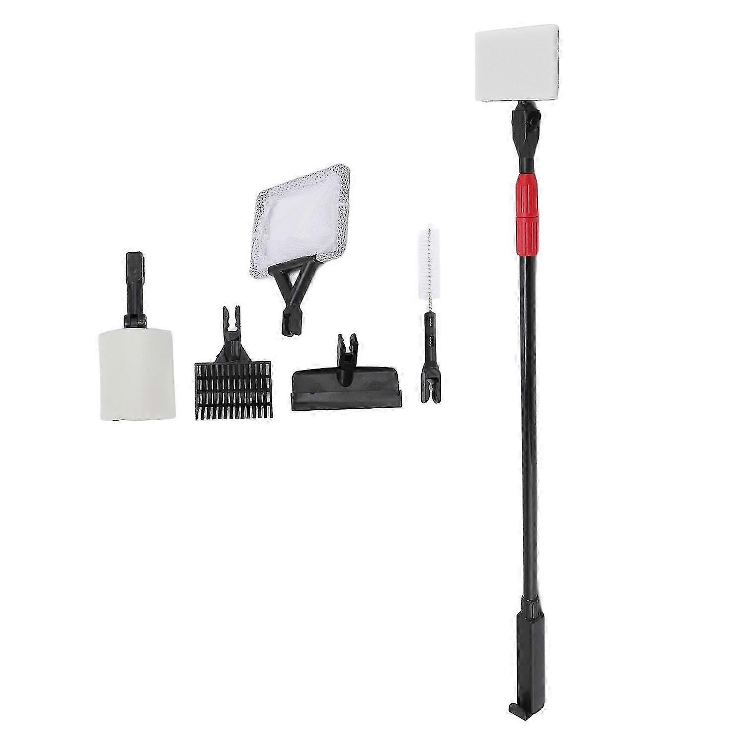 6 in 1 Fish Tank Cleaning Tools with Telescopic Handle Includes Algae Scraper Sand Rake Brush Fish N