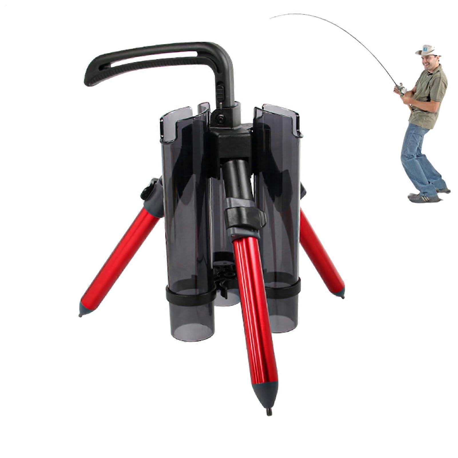 Fishing Rod Holder Rack Tripod Stand Adjustable Aluminum Alloy Baitcasting Reels Compatible Triangular Rod Holder Red