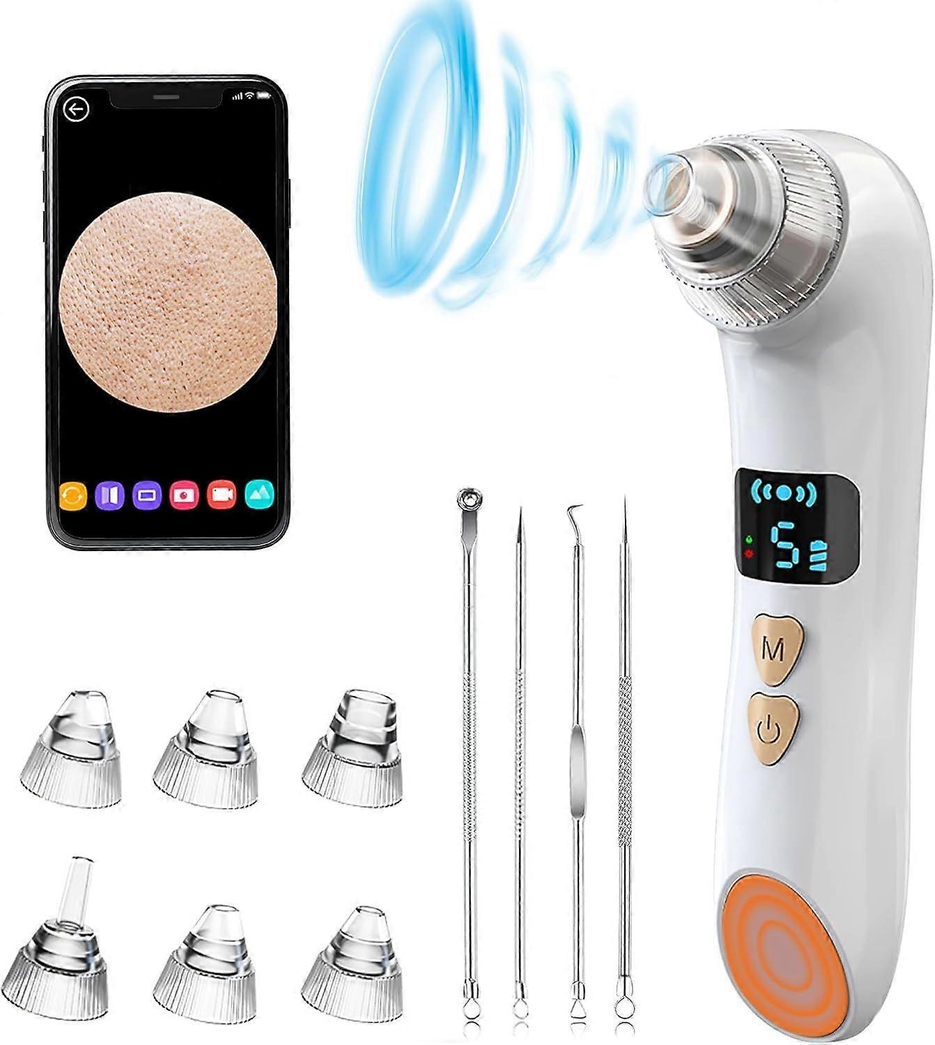 Blackhead Remover Vacuum Cleaner with LED Display, 3 Heat Modes, 5 Suction Levels, USB Rechargeable, Suitable for Women and Men(white)