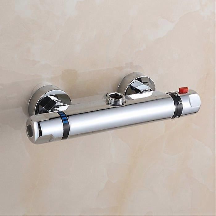 Thermostatic Shower Faucet Mixer Valve Wall - TEMPSA - Grey - Chrome - 2 holes - Bathtub