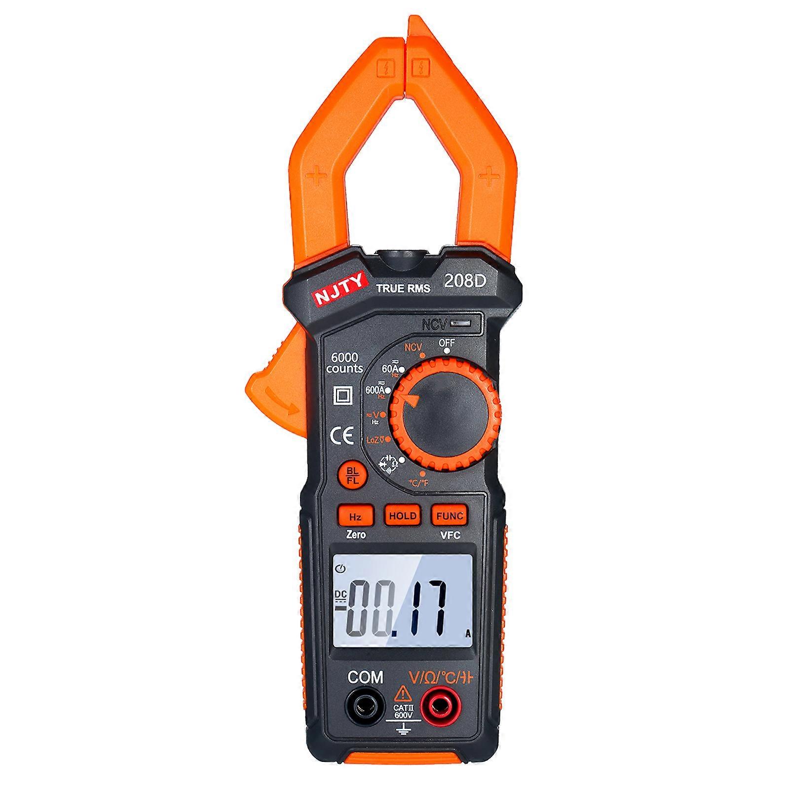 NJTY 208D 600A AC/DC Clamp Meter with Temp & Backlit Display