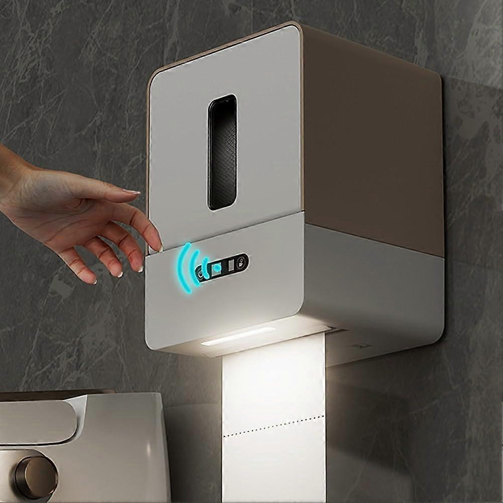 Smart Induction Tissue Box with Automatic Sensing, Wall-Mountable Design, Night Light, 3 Lengths, Battery/Type-C Powered, Gray