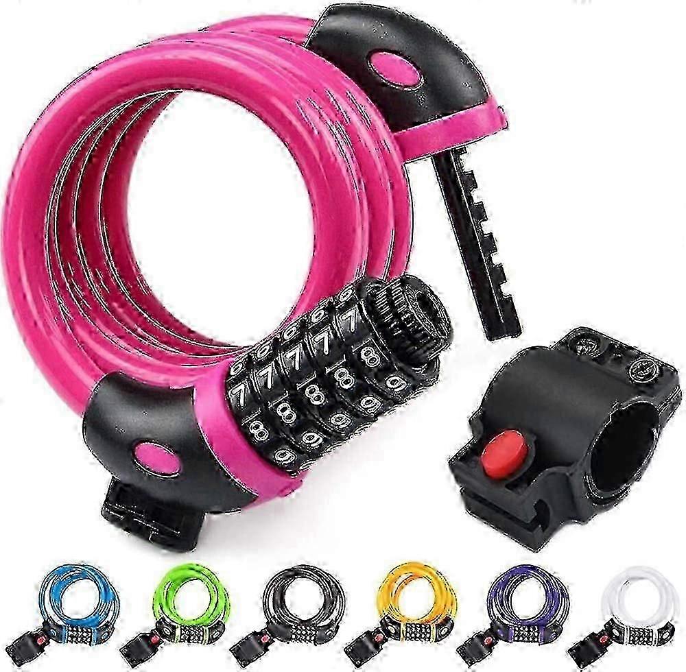 Bicycle Wire Lock 4ft High Security 5 Digit Bicycle Combination Lock (pink)