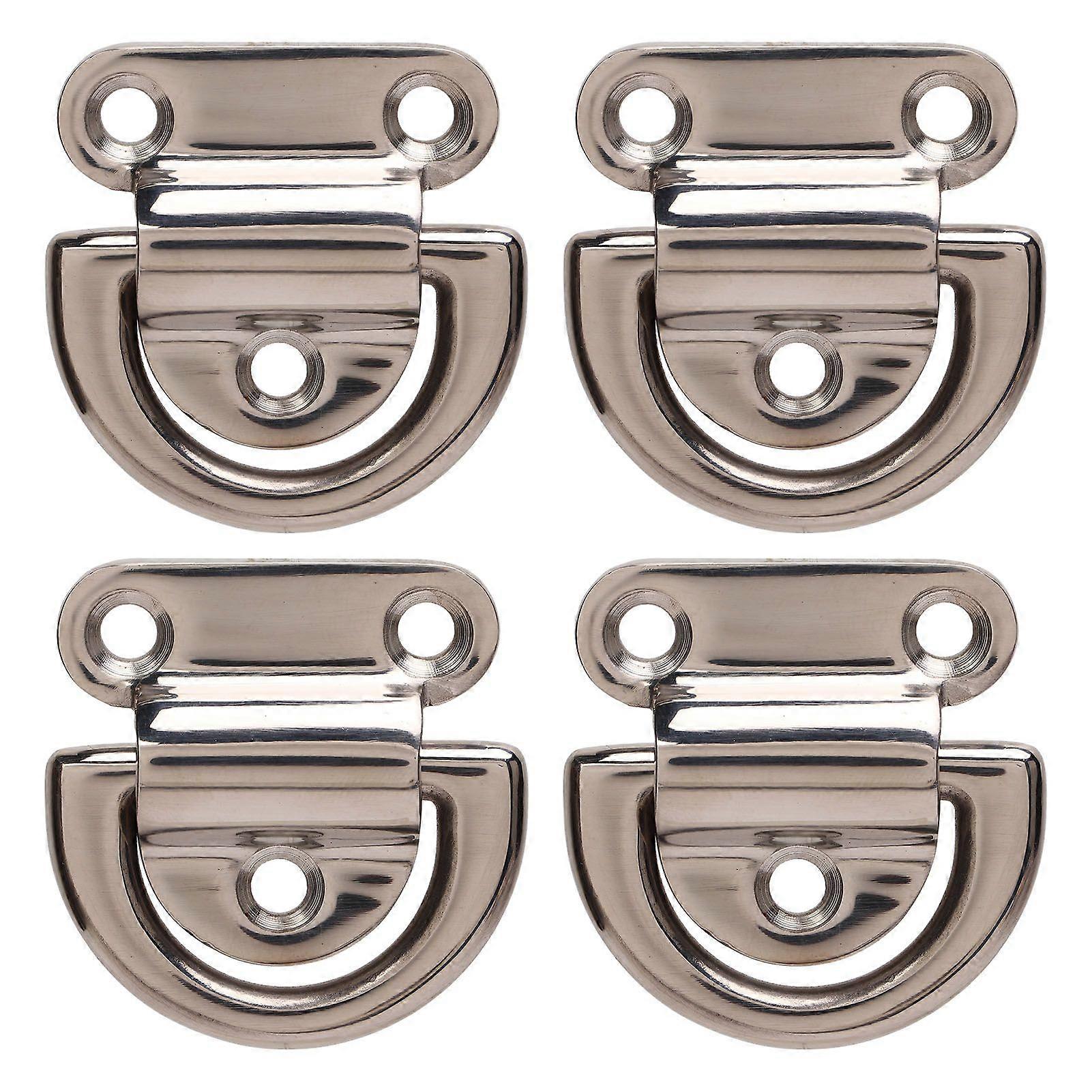 4 Sets Stainless Steel Folding Pad Eye Polishing Rustproof D Rings Deck Folding Pad Eye for Marine Yacht