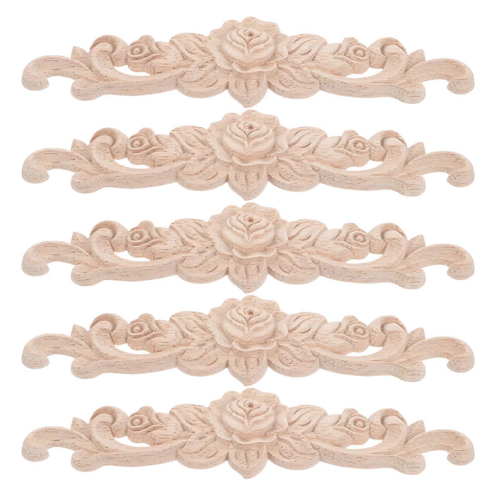 Decorative Wood Applique Rose Carved for Furniture 10Pcs Set