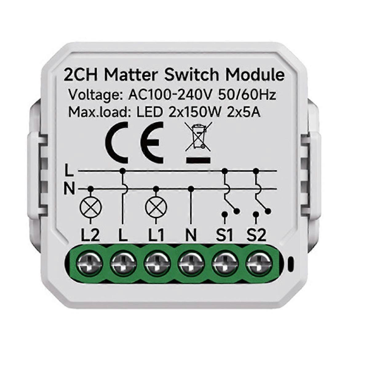 2 Gang Matter WiFi Switch Module Smart Home Relay Breaker 2CH