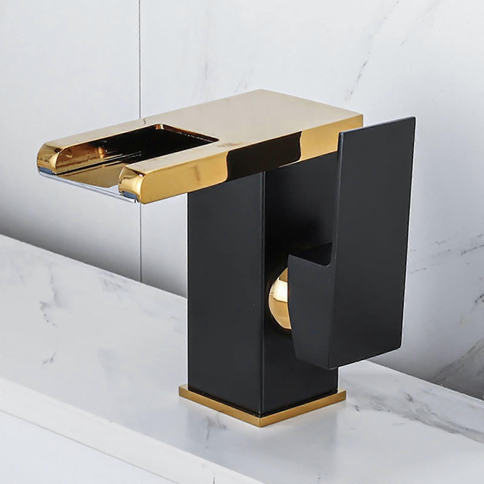 Bathroom Hydropower LED Waterfall Faucet Deck Mounted Solid Brass Sink Basin Mixer Luminous Tap Model EM M Black Blue