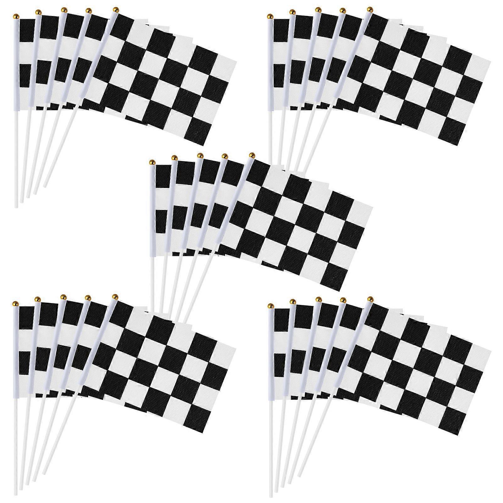 25pcs Sports Events Flags Checkered Race Flags Polyester Flags Match Party Waving Flags with Sticks