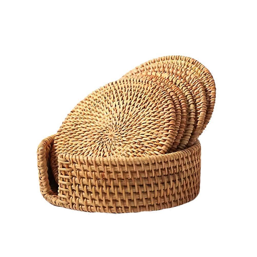 Coasters Round Natural Rattan Insulated Hot Pads for Pots and Teapots 3Pcs