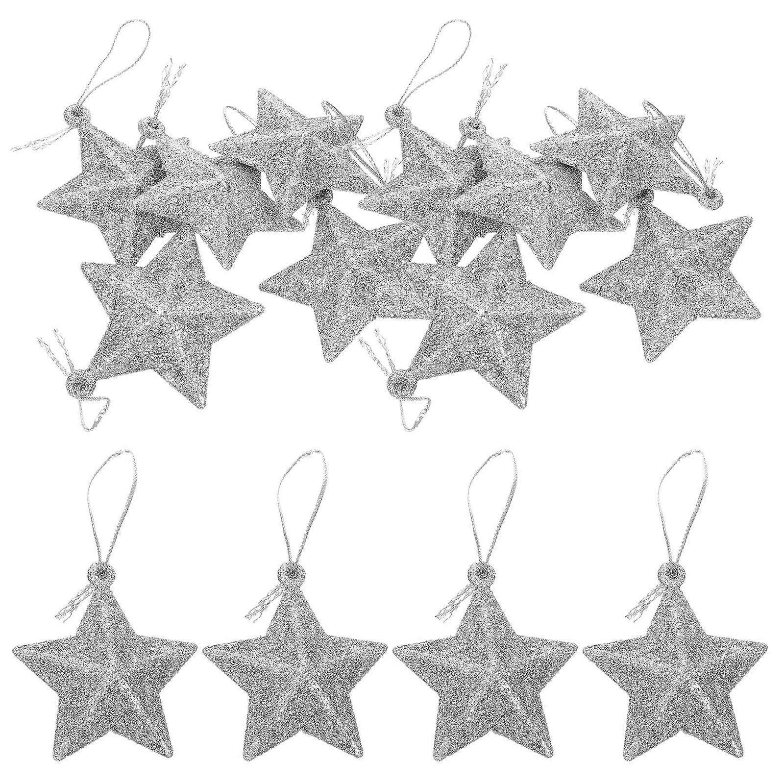 Christmas Tree Silver Five-Pointed Star Decorations for Hanging 96Pcs Set