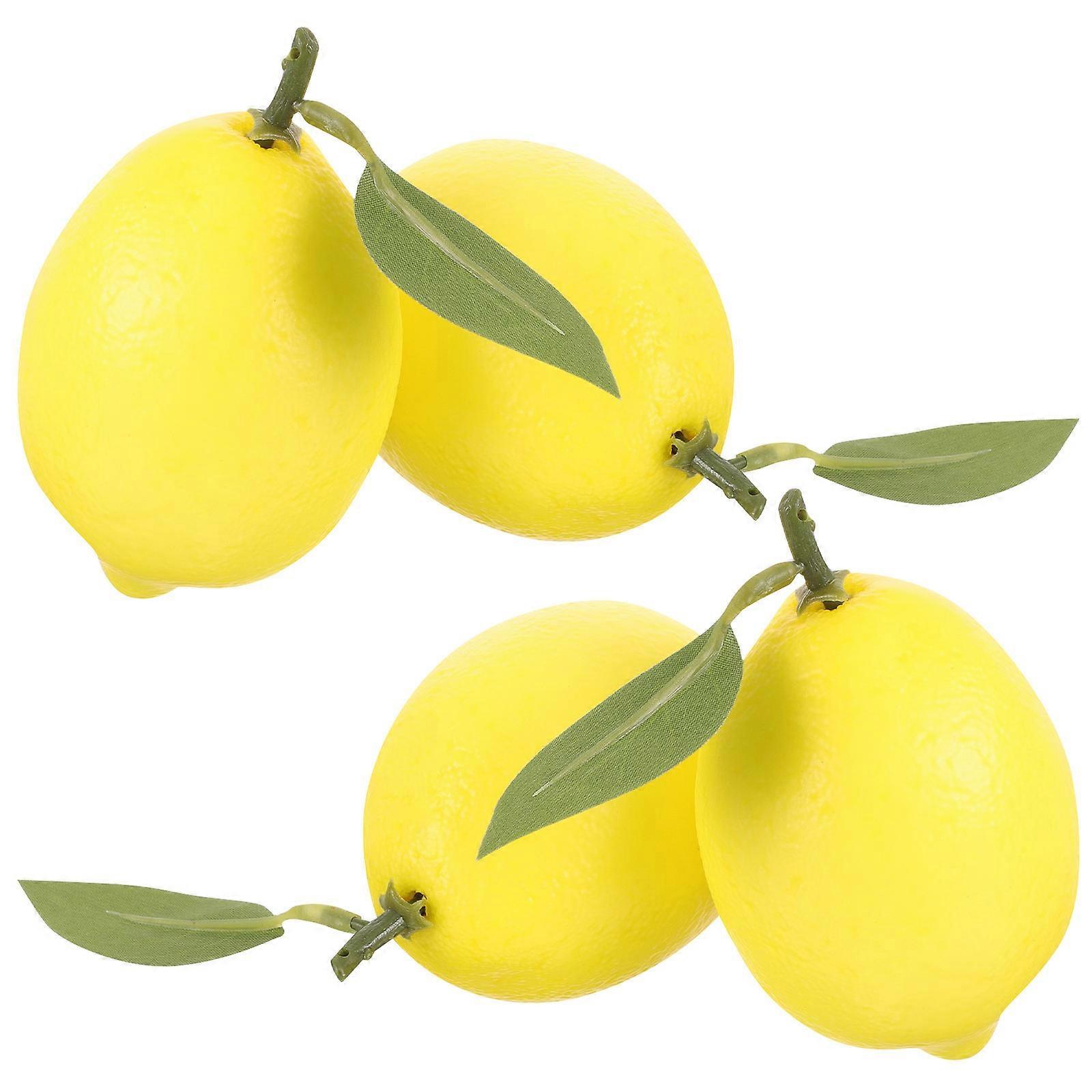 Fake Fruit Artificial Lemons for Home 4Pcs Foam Yellow Lifelike Lemon Props