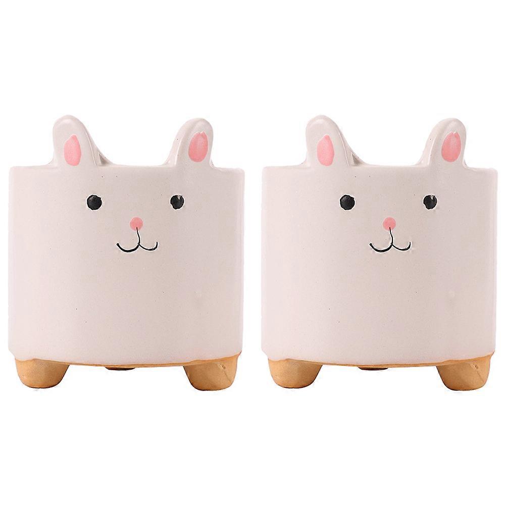 Ceramic Hand Painted Flower Pot for Indoor Plants 2Pcs White