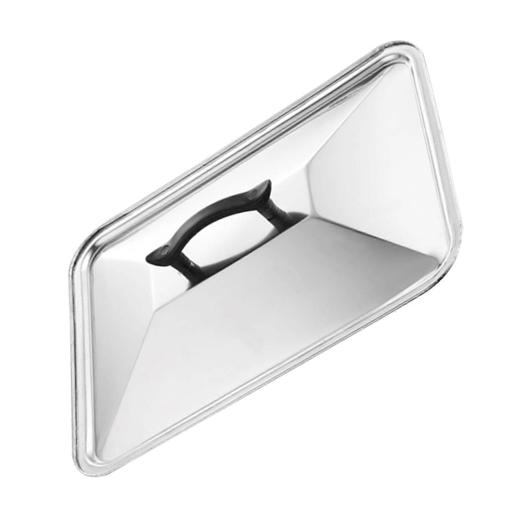 Stainless Steel Lid For Square Tray Greaseproof Splatter Shield Rectangular Splash Cover Pan Frying Pot Cap Silver