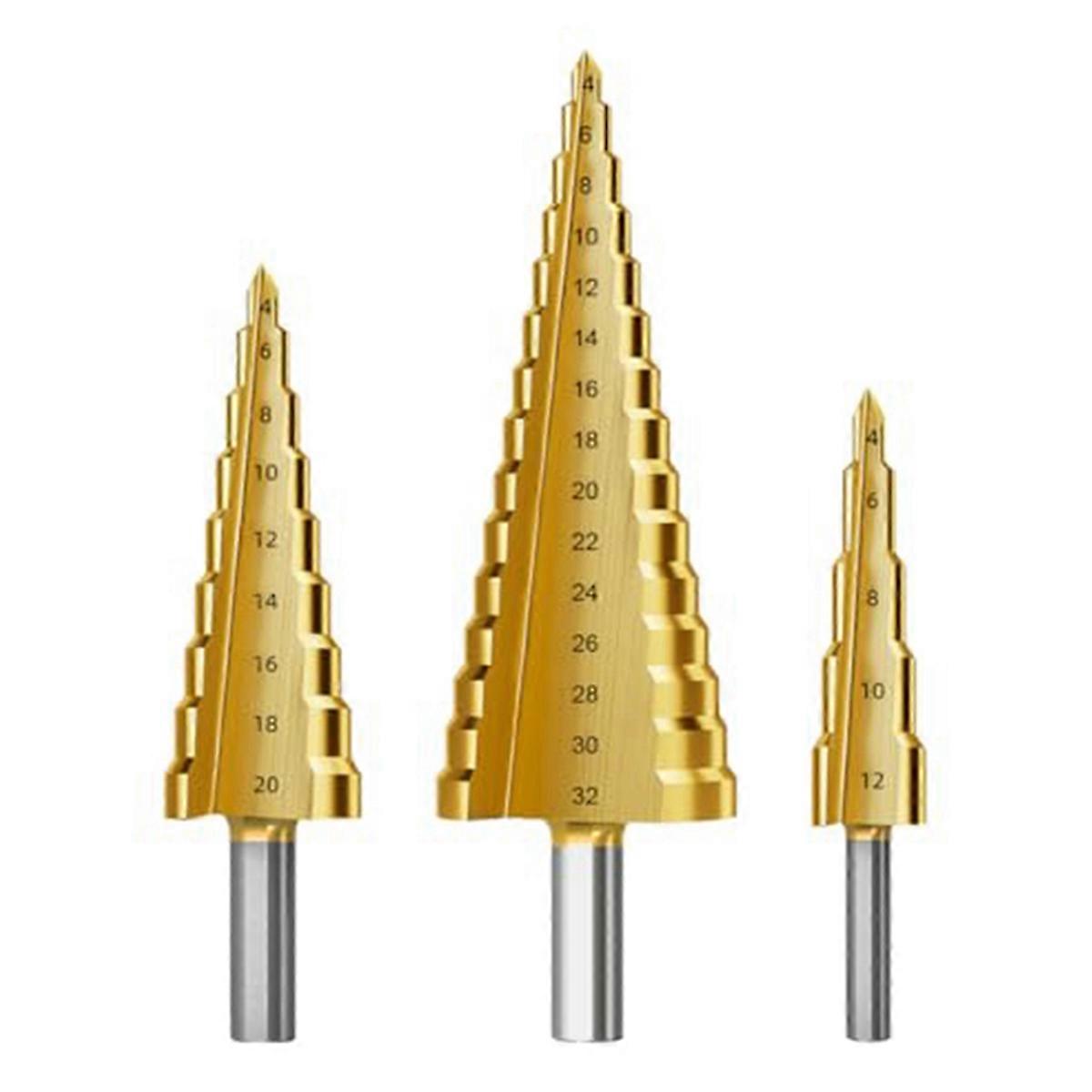 Step Drill Bit Set, 3Pcs Titanium Step Drill Bits, A