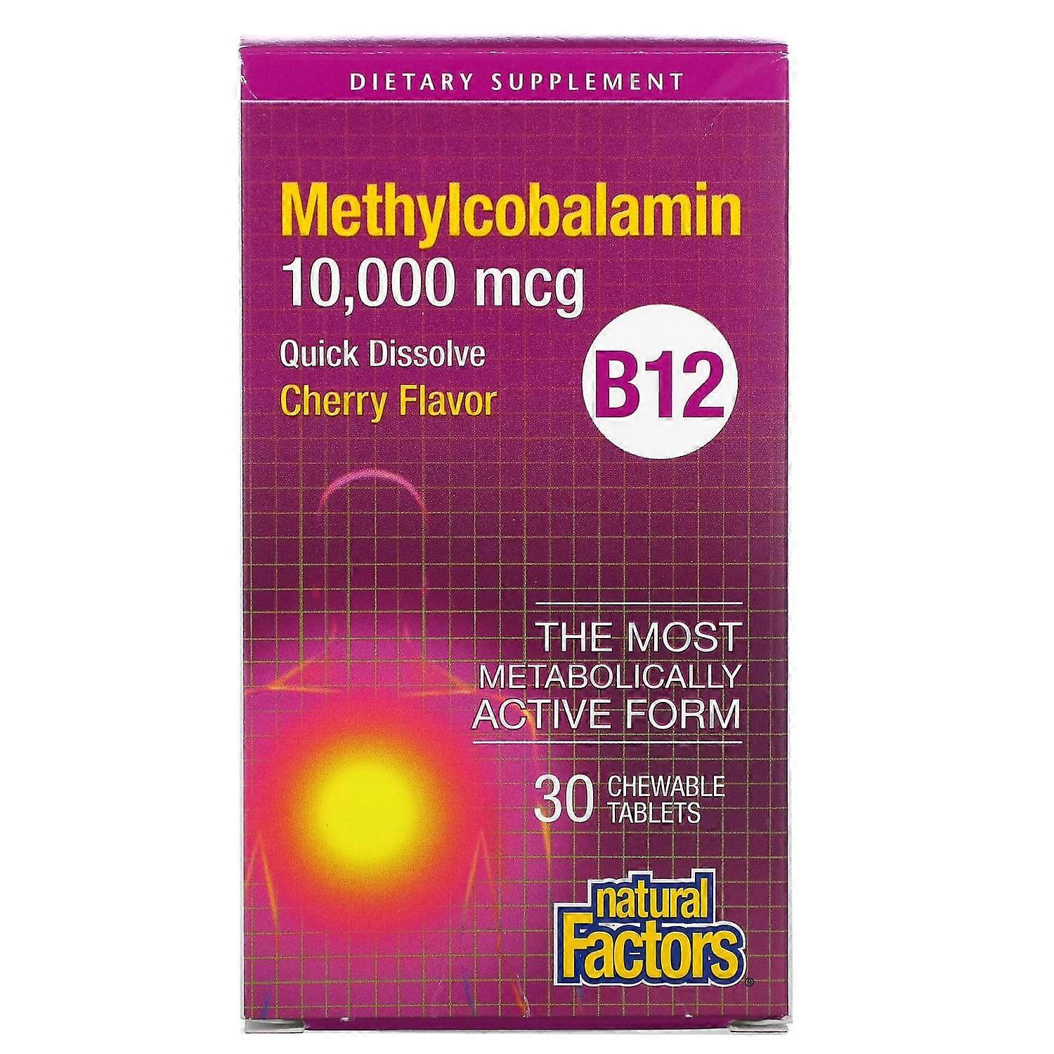 Natural Factors, B12 Methylcobalamin, Cherry, 10,000 mcg, 30 Chewable Tablets