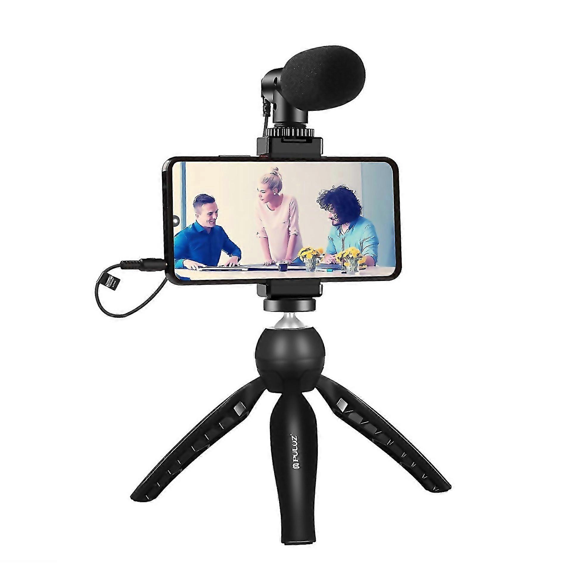 For Puluz Live Broadcast Smartphone Video Vlogger Kits Microphone Tripod Mount Phone Clamp Holder Bl