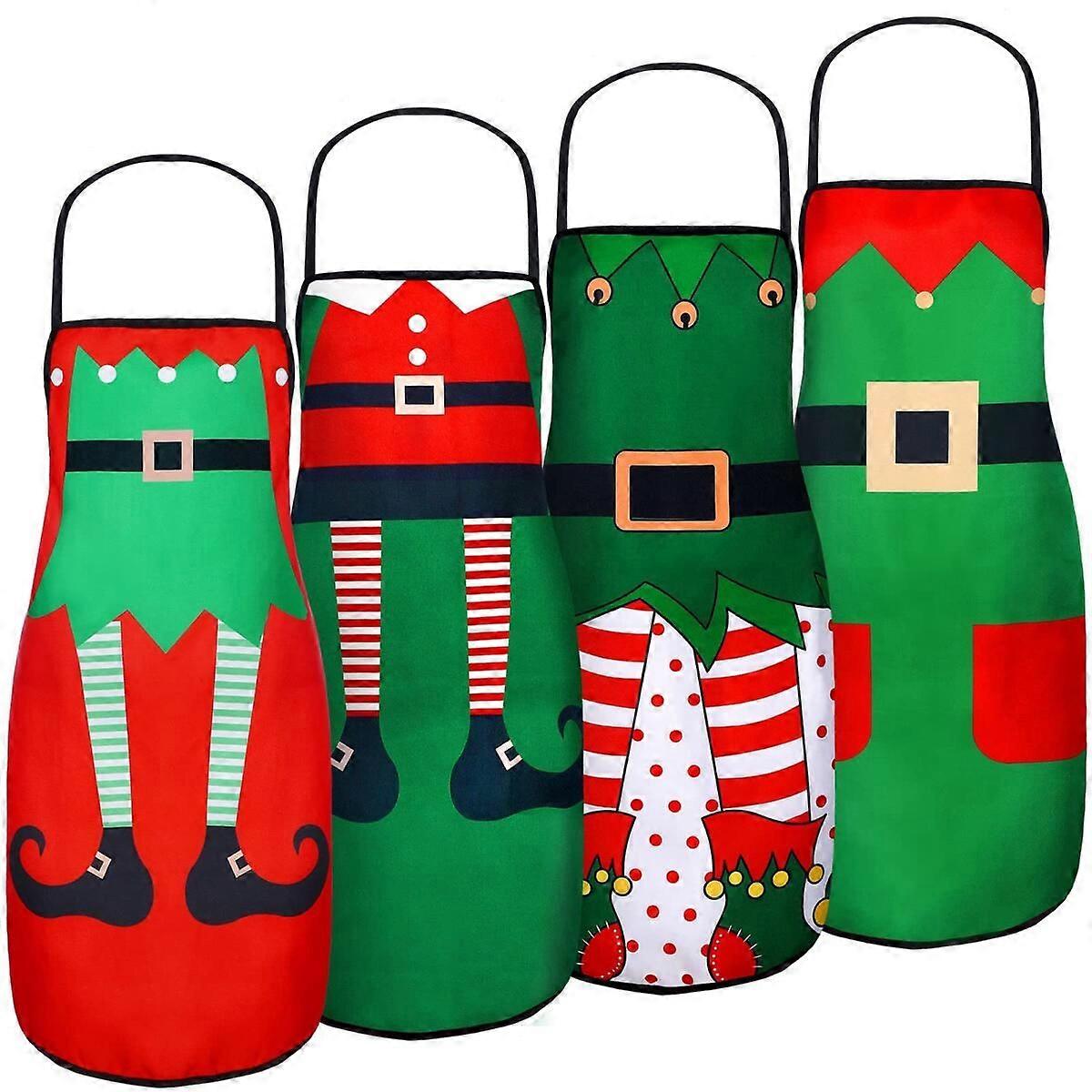 Set of 4 Christmas Aprons with Adjustable Straps, Festive Elf - Inspired Design, Ideal for Kitchen Cooking, BBQs, and Adding Cheer to Women's Xmas Act