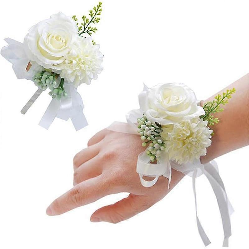 2Count Rose Flower Wrist Corsage Boutonniere Set Artificial