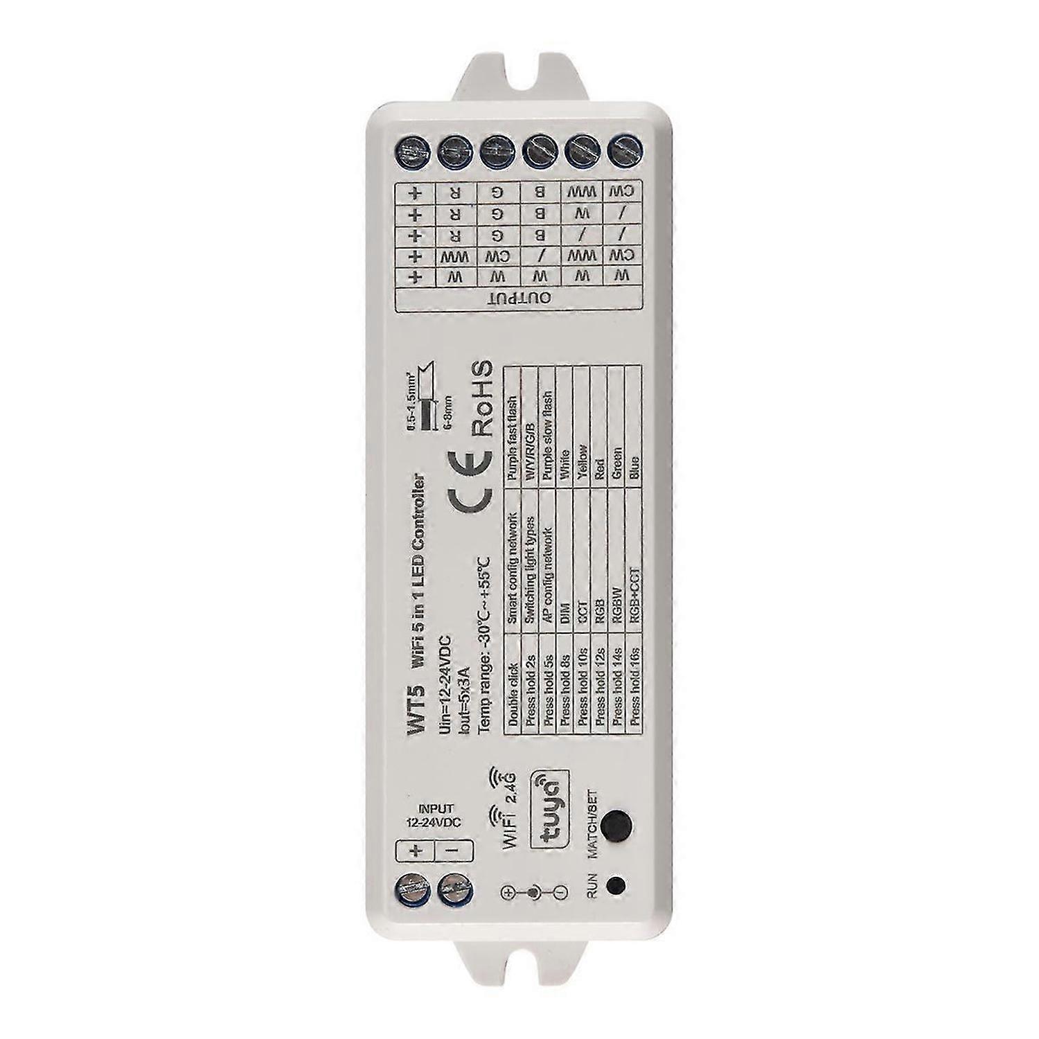 Tuya LED Controller 5 in 1 Dimmer CCT RGB RGBW RGBWW RGBCCT Strip Smart Life Wifi 2.4G RF Remote Con