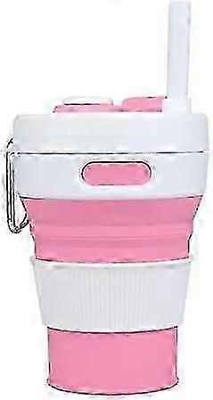 Collapsible Coffee Cup, Portable Foldable Travel Mug, 450ml Durable and Reusable Camping Cup, BPA Free Silicone with Straw and Lid