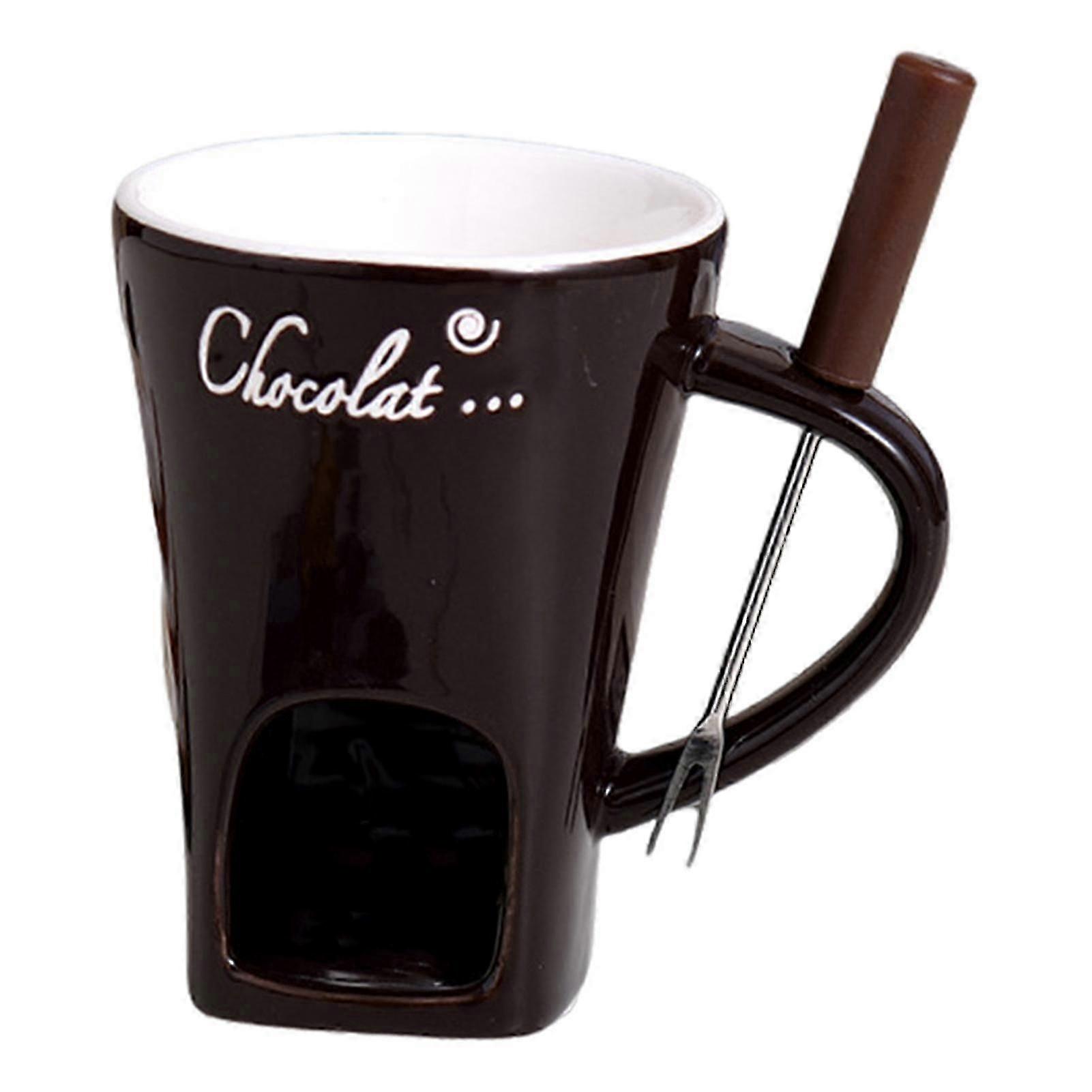 130ml Ceramic Chocolate Fondue Mug with Forks, a Versatile and Easy to Clean Melting Cup for Chocolate, Cheese, or Butter