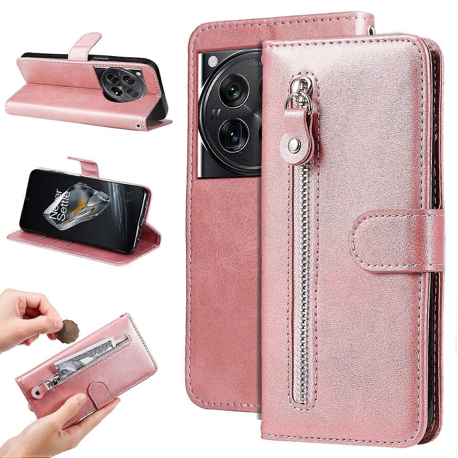 Flip Case for OnePlus 12 Zipper Pouch Shockproof Protection Wallet Case with Card Slots and Kickstand