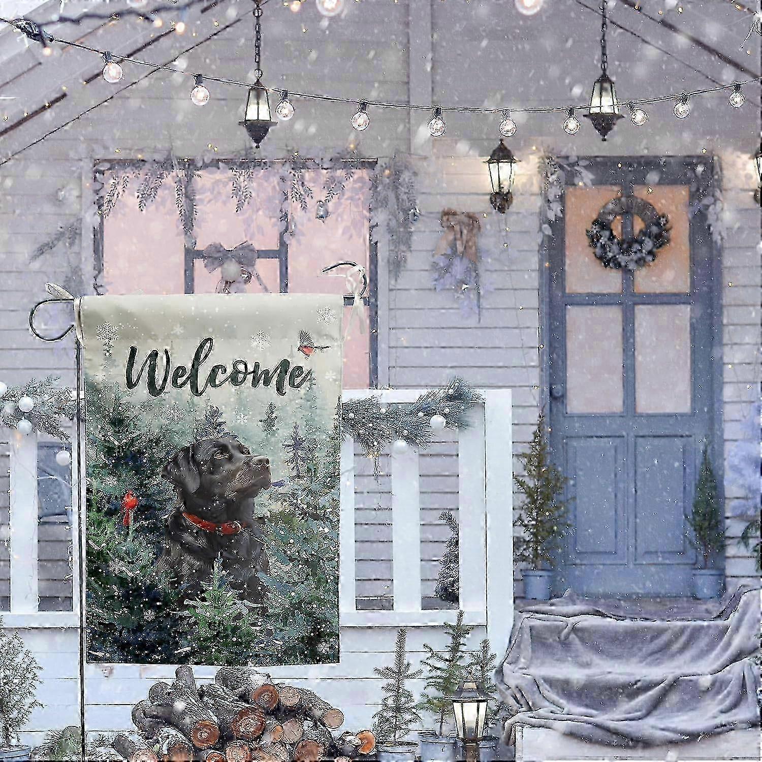 Welcome Winter Garden Flags Black Lab Garden Flag Cardinal Birds on Snowy Pine Tree Flag Labrador Do