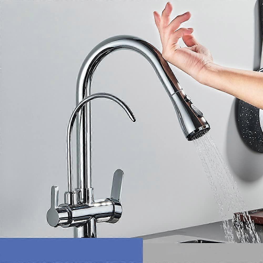 Deck Mounted Mixer Tap Crane Mode Hot Cold Water Touch Sensor Filter Tap With PullOut Rotating Chrome One Size