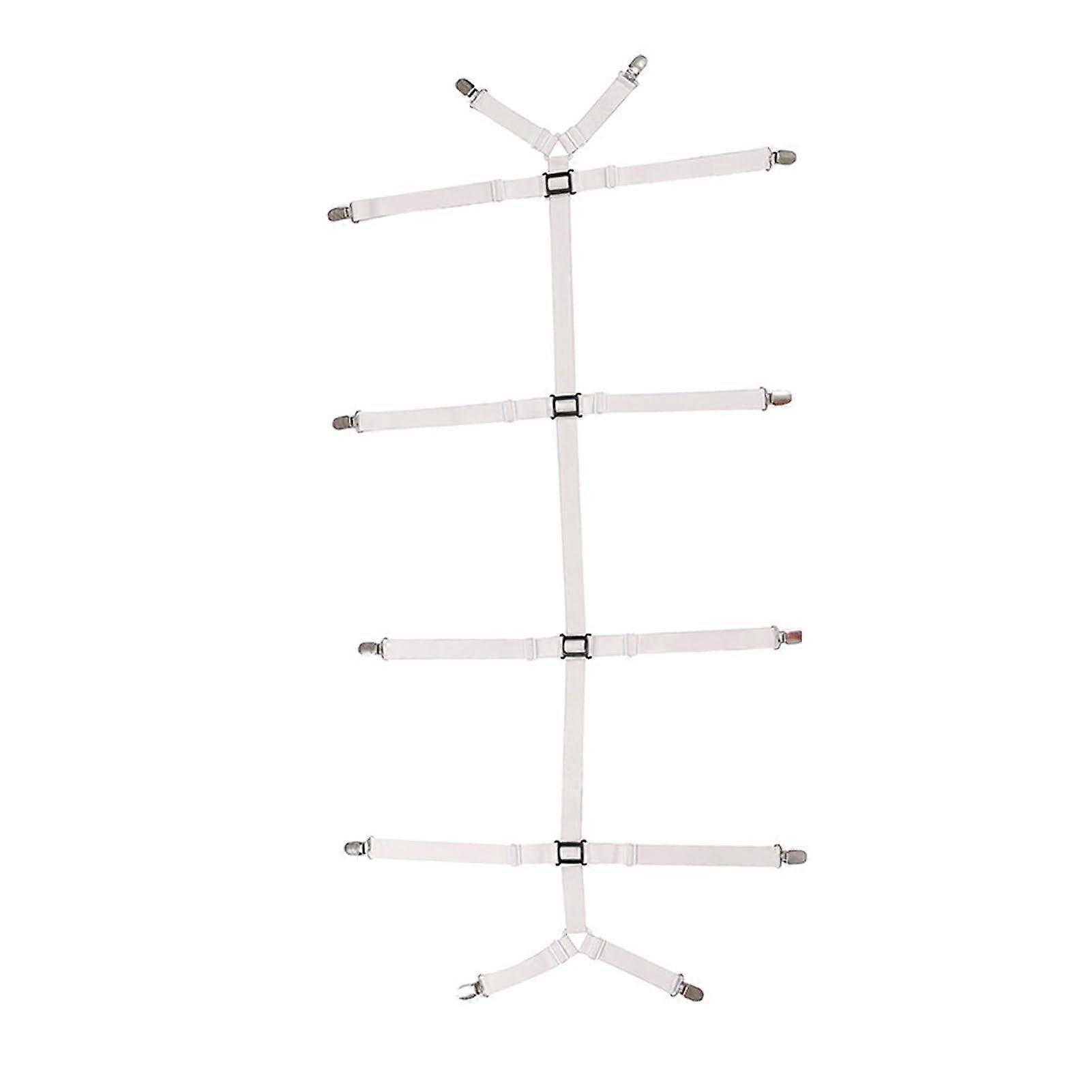 Adjustable Bed Sheet Tensioner For Mattresses And Sofas, Elastic With Metal Clip, White, Wrinkle Bedding