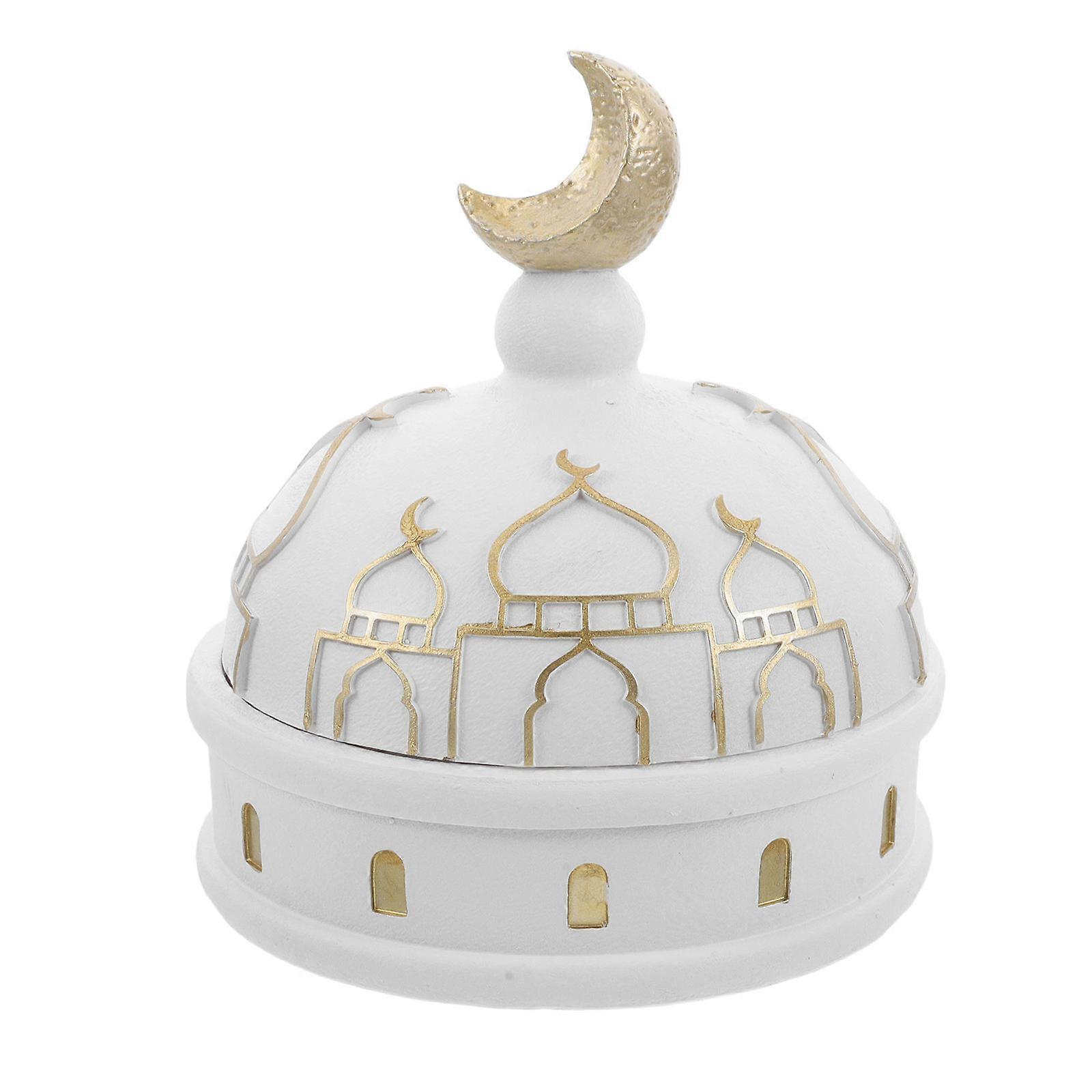 White Resin Ramadan Candy Jar with Lid Middle Eastern Storage Box