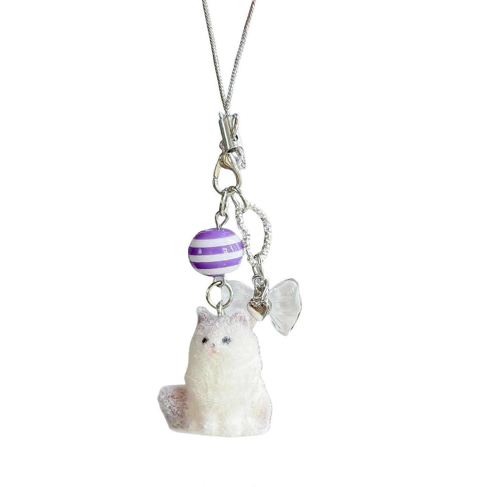 Novelty Flocking Cat Key Holder Resin Materials Keychain Lanyard Bag Charm Mobile Phone Strap For Everyday Use Multicolor