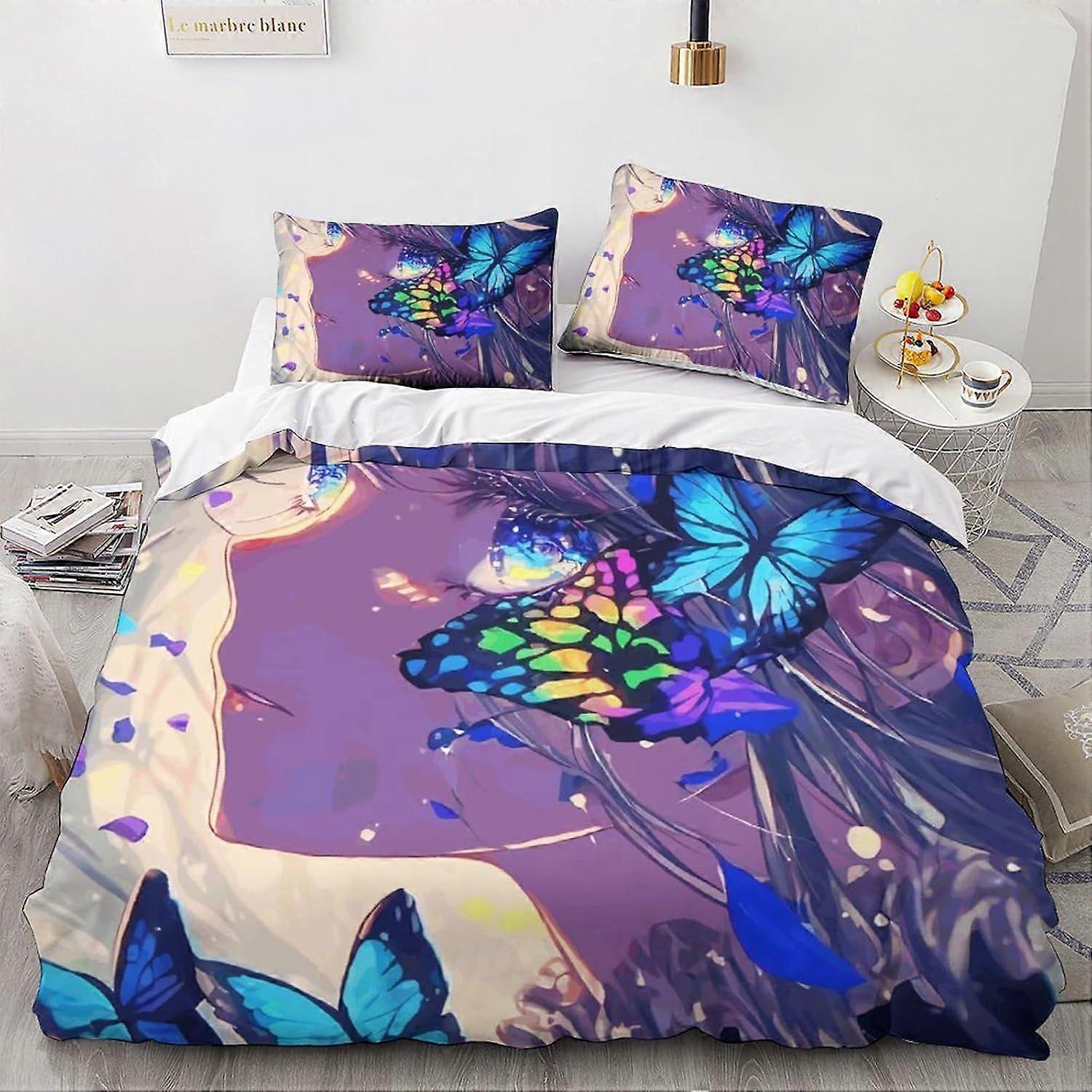 LikeEj Fantasy 3D غطاء لحاف مجموعة تأثير أنيمي للأطفال والكبار طقم مفروشات لحاف مطبوع مع أكياس وسادة أنيمي ومانجا