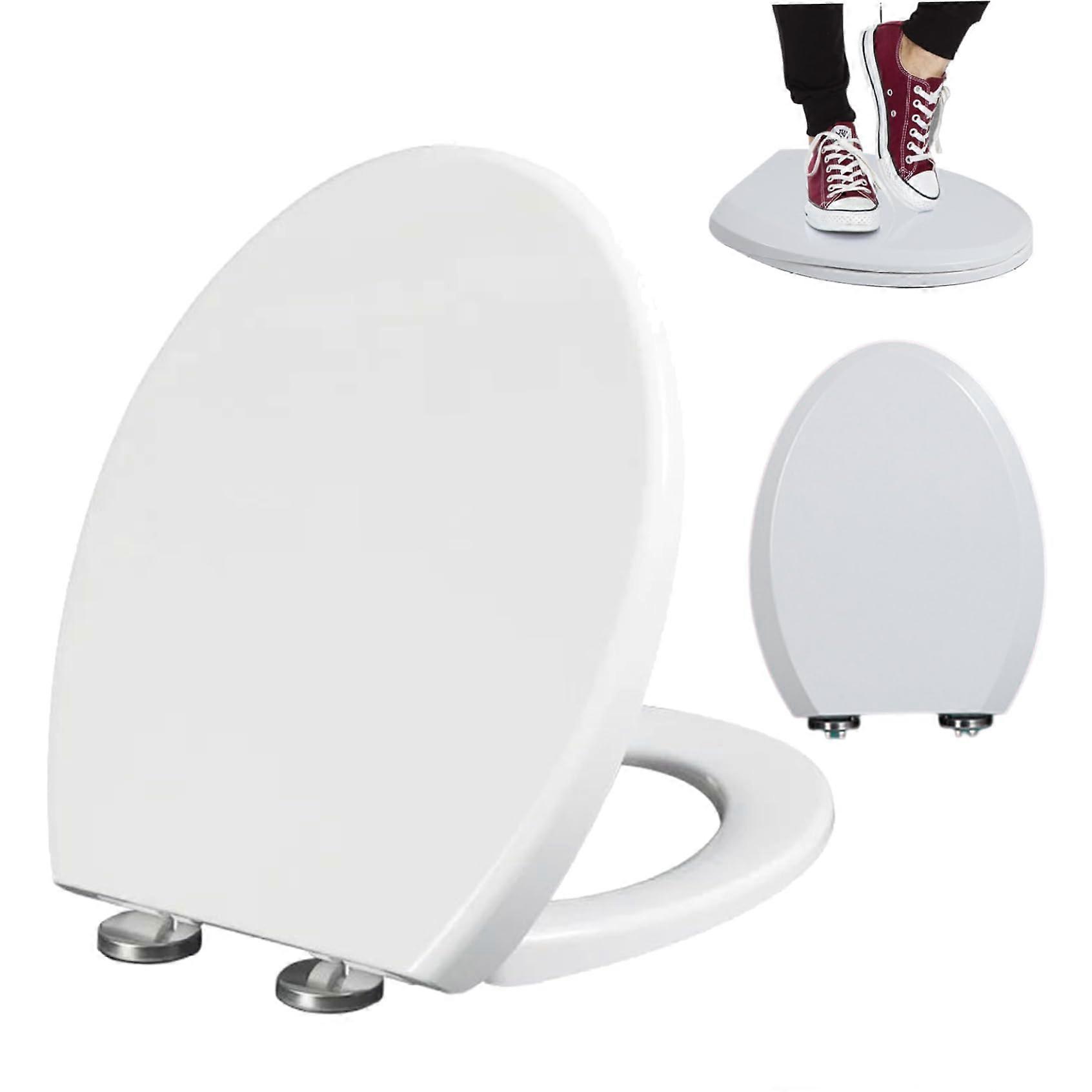 Soft Close Toilet Seat with Quick Release, White Plastic V Shape Lid, Easy Install & Clean, Fits Most Toilets