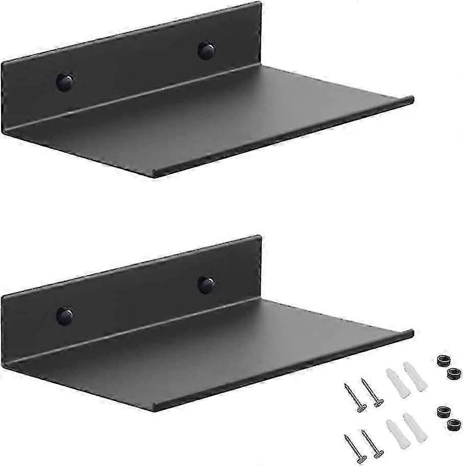 Wall Mounted Shelf for Kitchen, 2-Pack 20cm Black Metal Shelves, Durable Storage